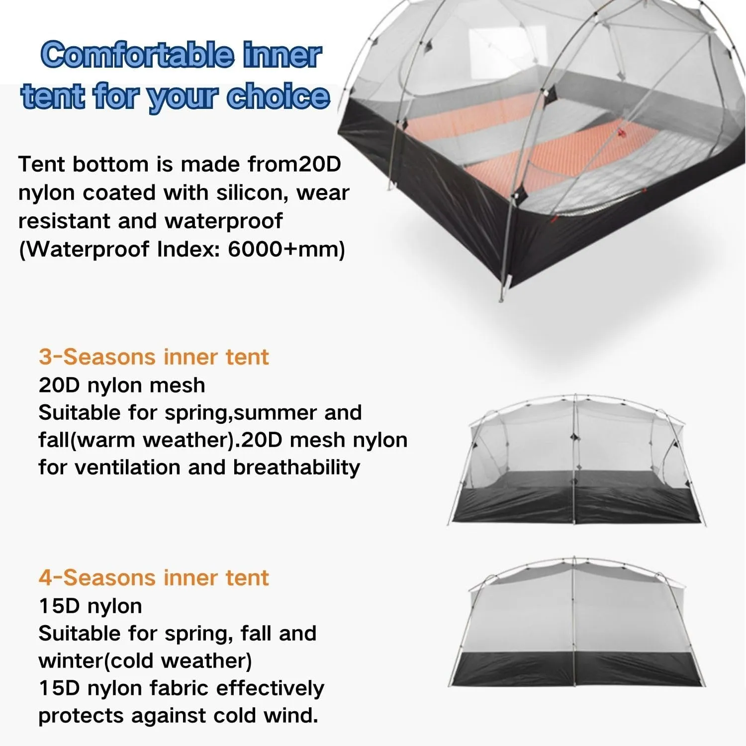 3F UL GEAR 3/4Person Camping Tent, Waterproof Tent For 3/4Seasons, Easy Set Up Hiking, Backpacking Tent Shelter, Included Ground Cloth
