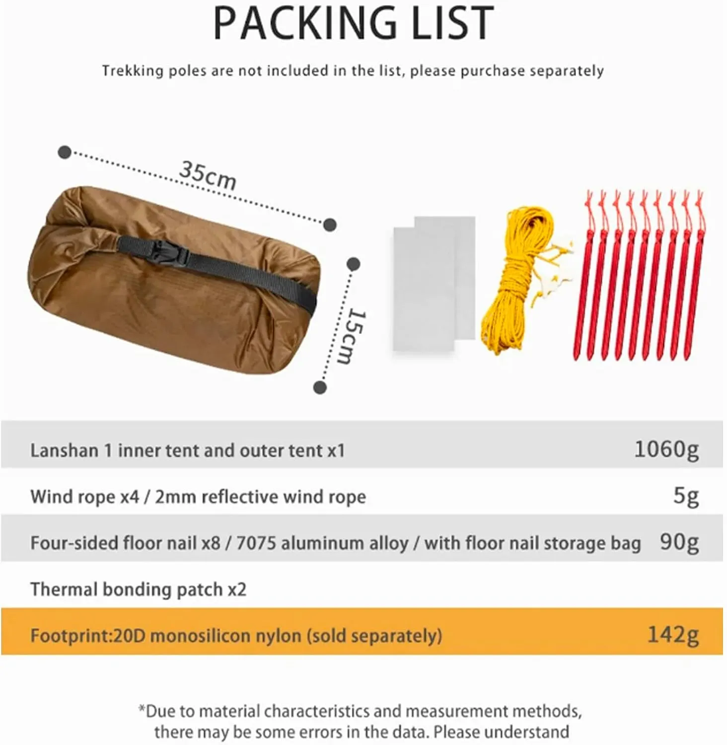 3FULGEAR Lanshan 2 Tent 2 Person Ultralight Camping Tent, 3/4 Season Professional 15D Silnylon Rodless Tent for Camping, Climbing, Hiking