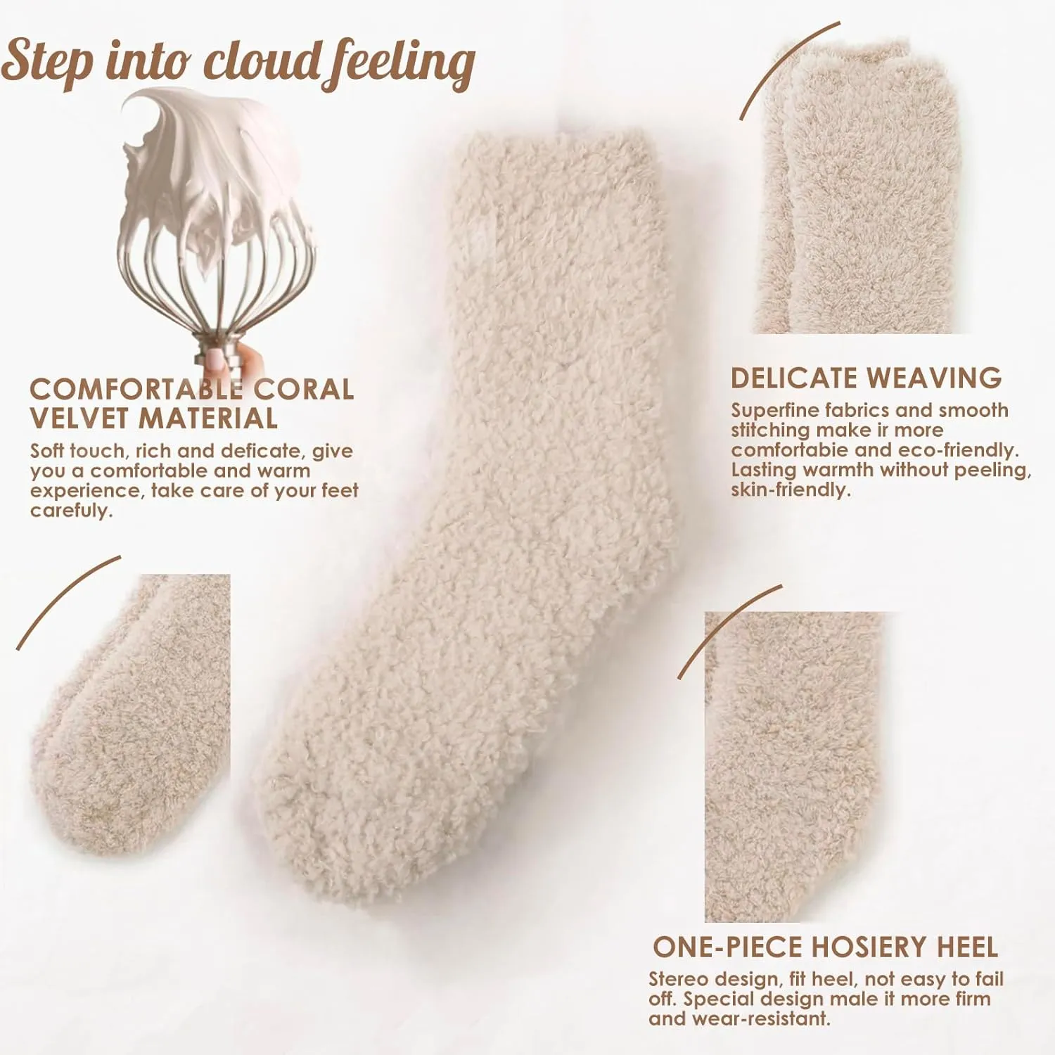3PAIRS Fuzzy Crew Socks For Women Warm Winter White Novelty Socks Unisex MultiColor