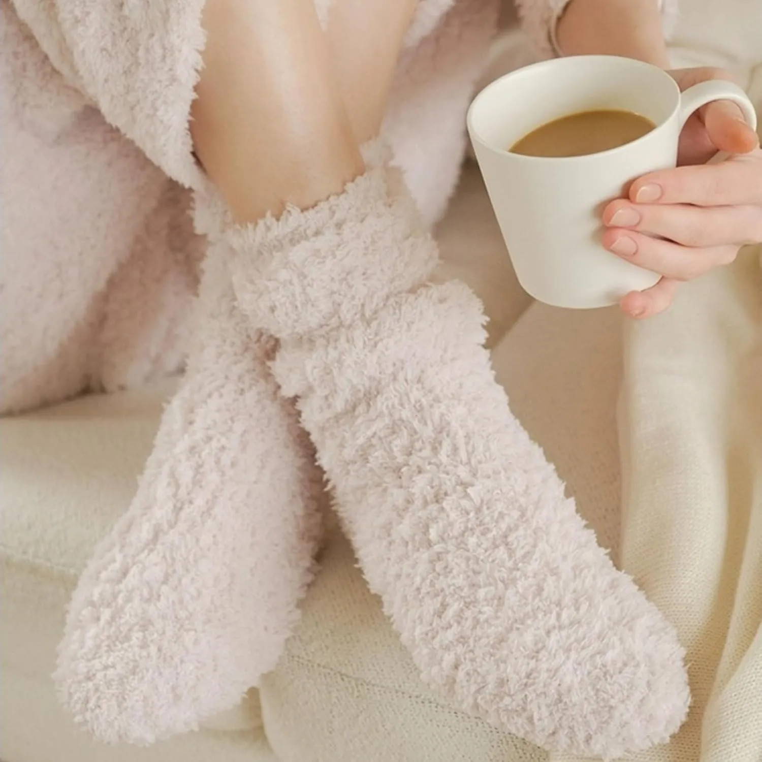 3PAIRS Fuzzy Crew Socks For Women Warm Winter White Novelty Socks Unisex MultiColor