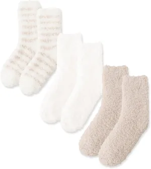 3PAIRS Fuzzy Crew Socks For Women Warm Winter White Novelty Socks Unisex MultiColor