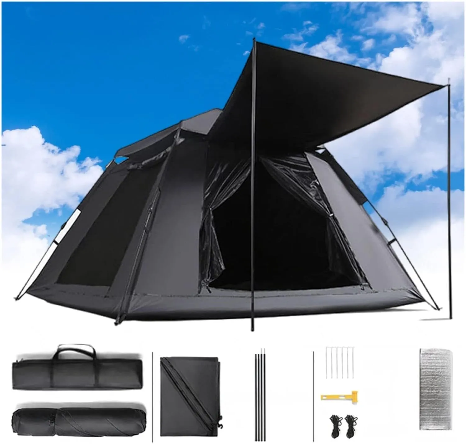 4-Man Pop-Up Tent for Adults, Waterproof, Blackout Design, Sun Protection, Easy Setup, Ideal for Camping, Hiking, Mountaineering