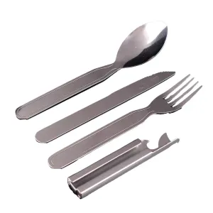 4 Pcs Portable Stainless Steel Tableware Set - Foldable Knife, Fork, Spoon, and Bottle Opener