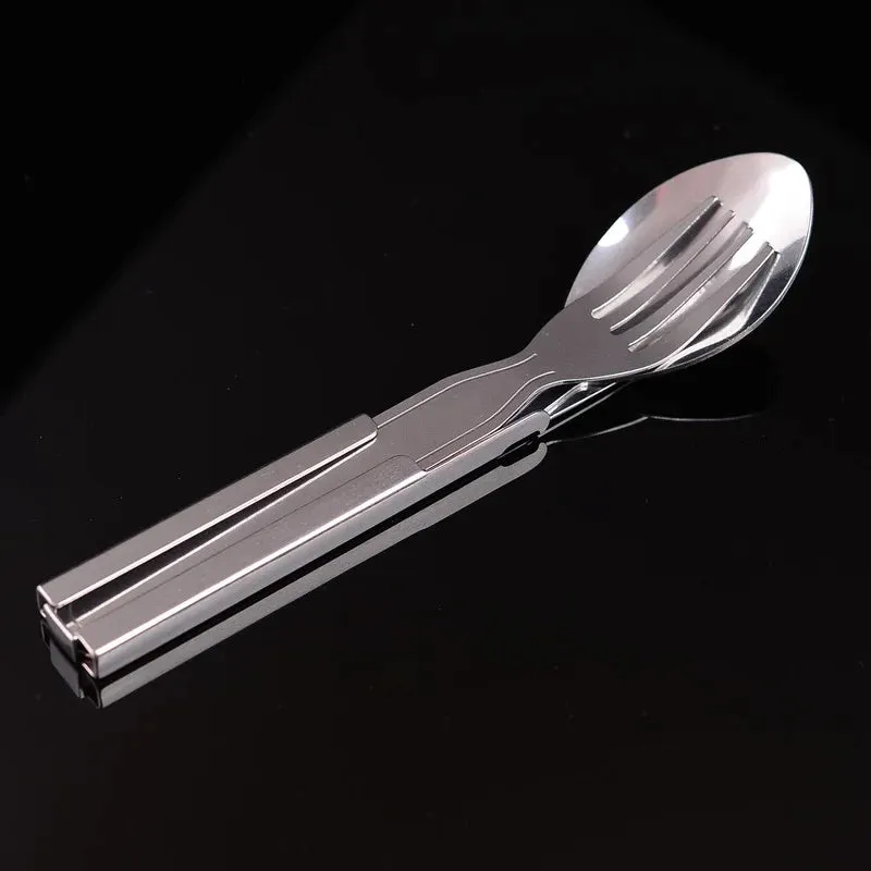 4 Pcs Portable Stainless Steel Tableware Set - Foldable Knife, Fork, Spoon, and Bottle Opener