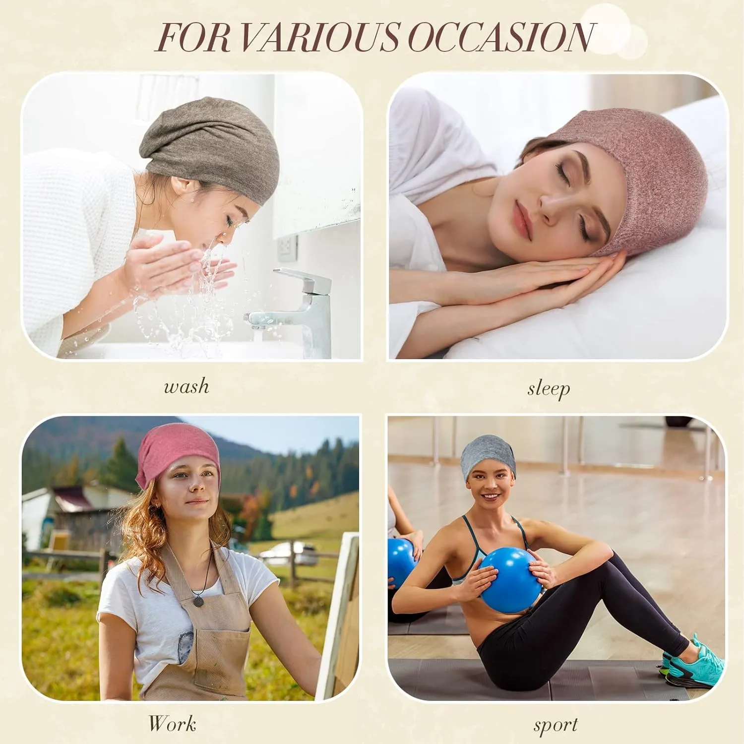 4 Pieces Slouchy Beanie Hat Sleeping Cap Baggy Skull Knit Sleeping Hat Headwear Head Wrap Cap for Men Women