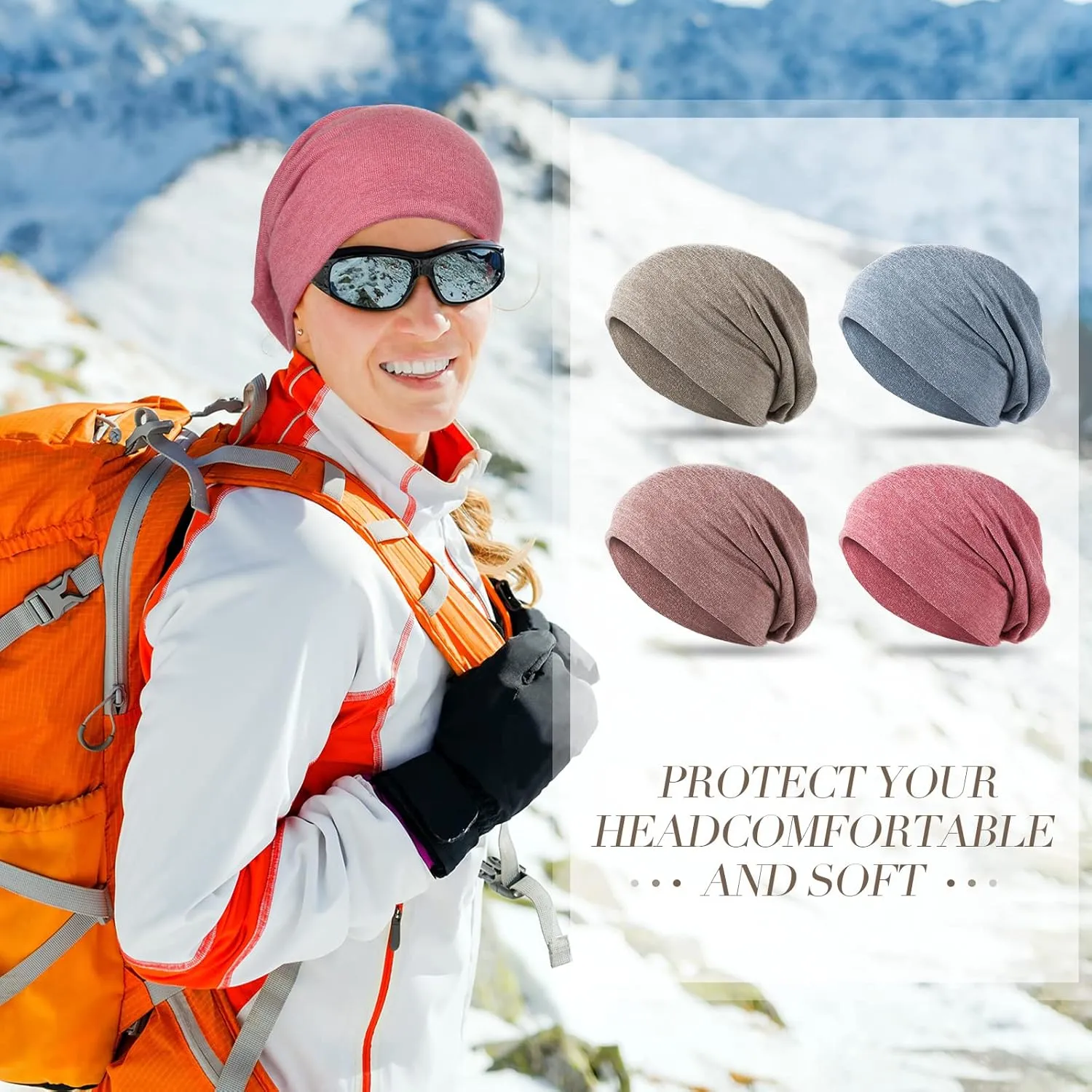 4 Pieces Slouchy Beanie Hat Sleeping Cap Baggy Skull Knit Sleeping Hat Headwear Head Wrap Cap for Men Women