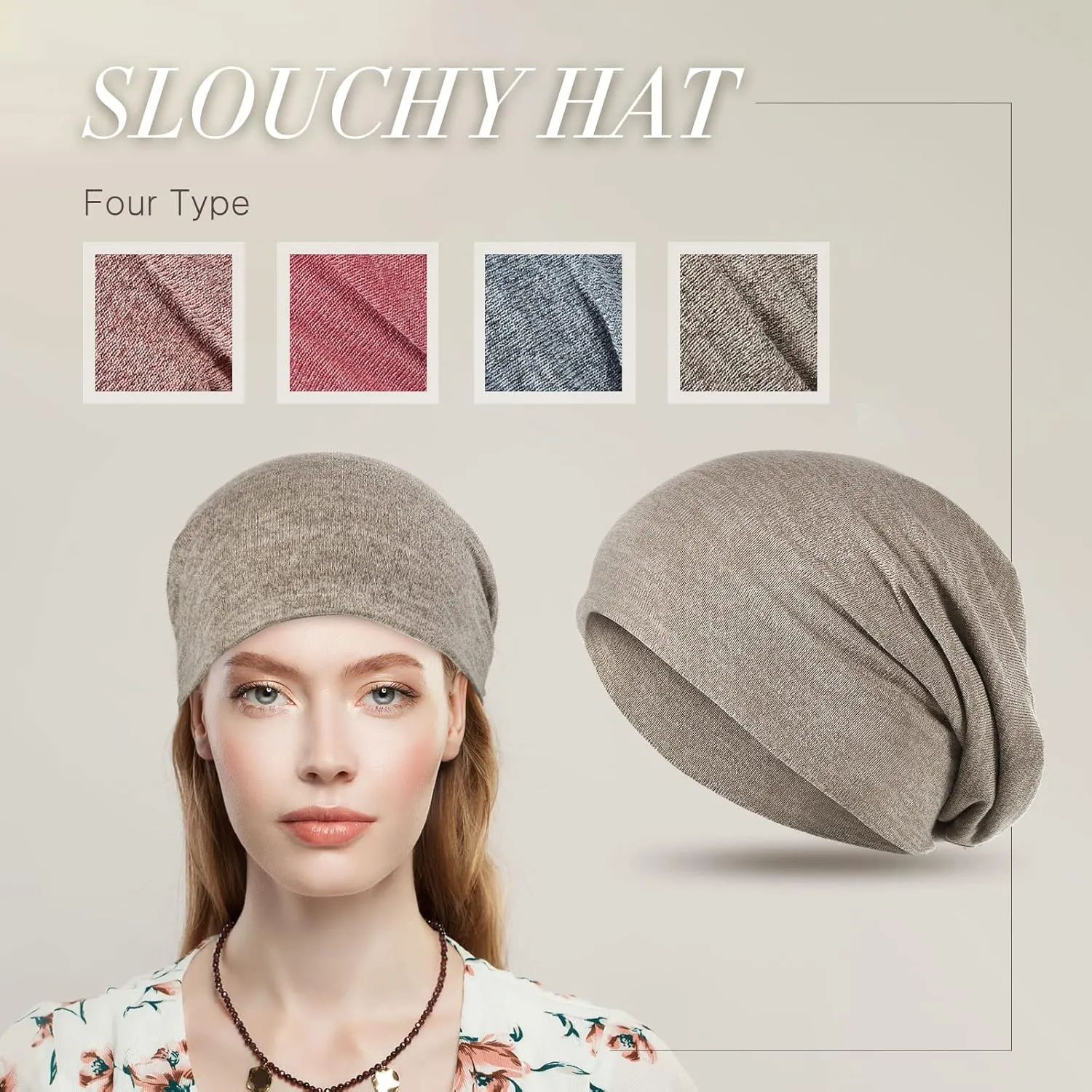 4 Pieces Slouchy Beanie Hat Sleeping Cap Baggy Skull Knit Sleeping Hat Headwear Head Wrap Cap for Men Women