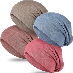 4 Pieces Slouchy Beanie Hat Sleeping Cap Baggy Skull Knit Sleeping Hat Headwear Head Wrap Cap for Men Women