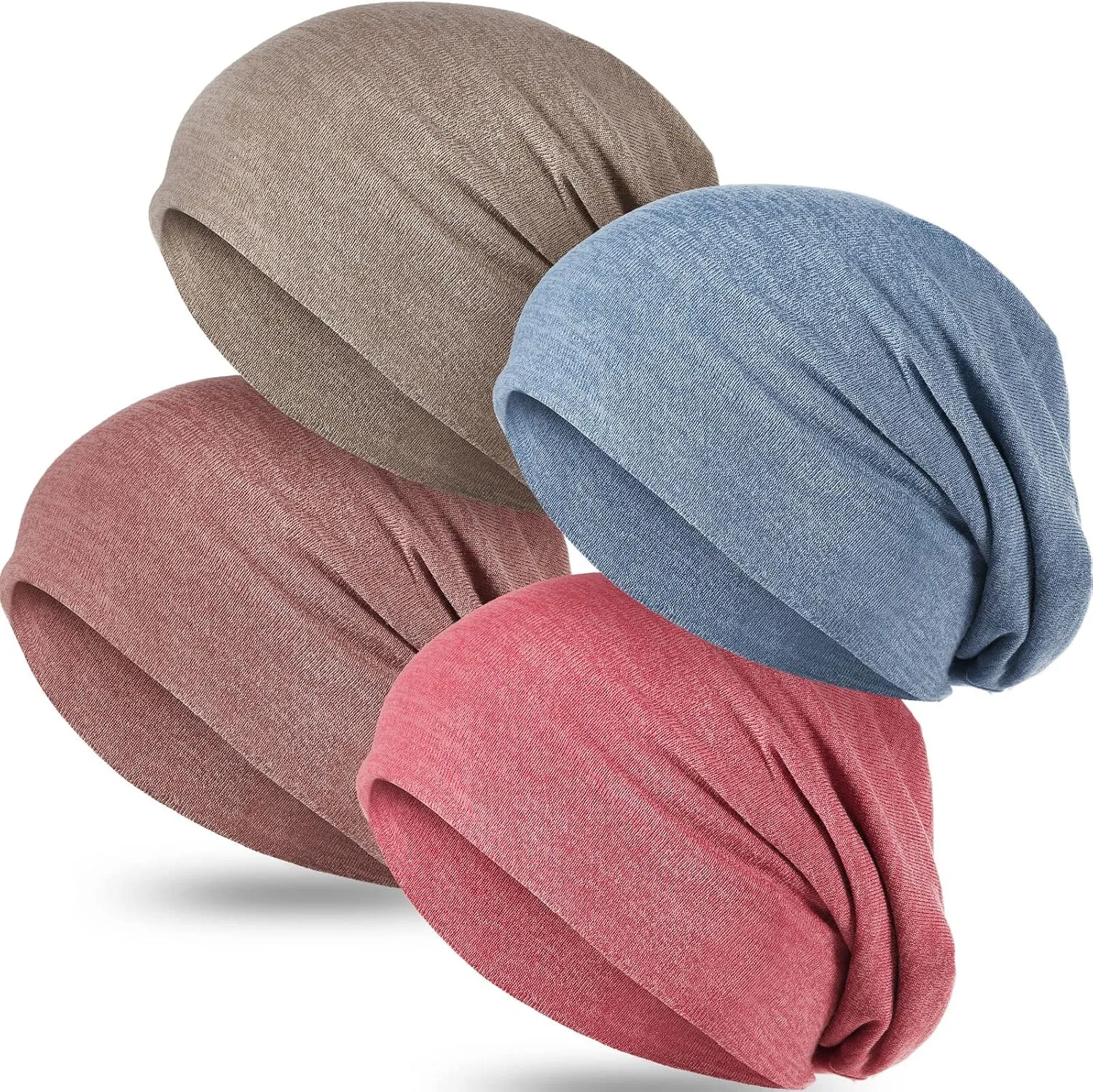 4 Pieces Slouchy Beanie Hat Sleeping Cap Baggy Skull Knit Sleeping Hat Headwear Head Wrap Cap for Men Women