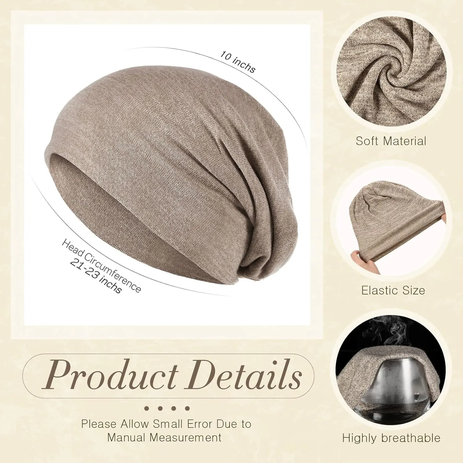 4 Pieces Slouchy Beanie Hat Sleeping Cap Baggy Skull Knit Sleeping Hat Headwear Head Wrap Cap for Men Women