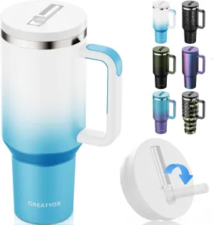 40 oz Tumbler with Handle and Flip Straw Lid - Upgraded Insulated Traveler Tumblers with Lids Straws Vacuum Leak Proof Stainless Steel 40oz Cup Mug Gifts for Men Women Him Her (Clouds Sky)