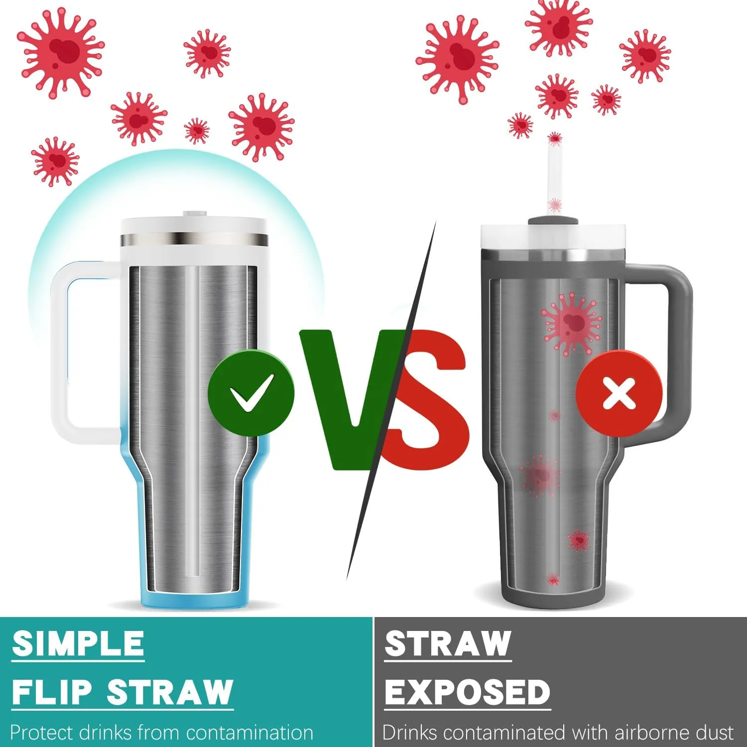 40 oz Tumbler with Handle and Flip Straw Lid - Upgraded Insulated Traveler Tumblers with Lids Straws Vacuum Leak Proof Stainless Steel 40oz Cup Mug Gifts for Men Women Him Her (Clouds Sky)