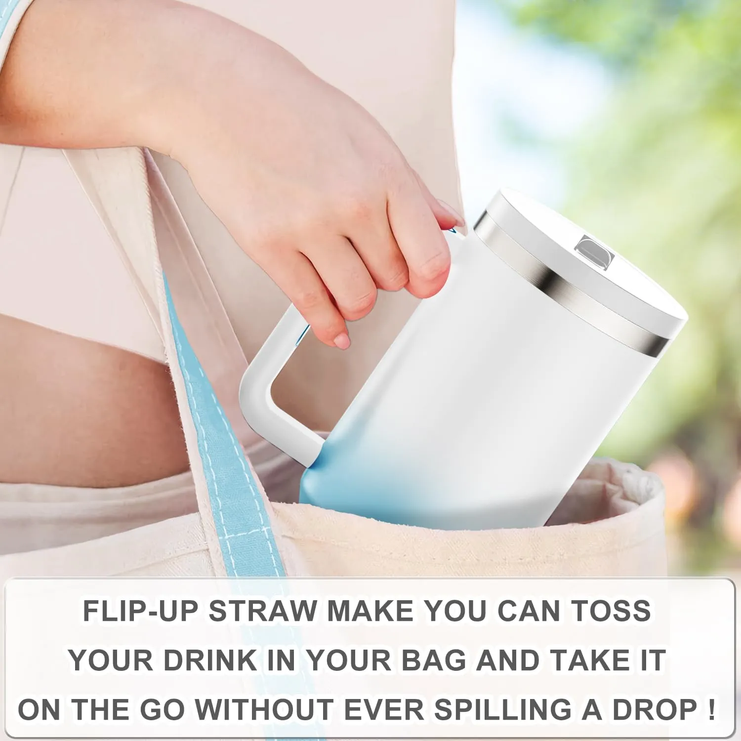 40 oz Tumbler with Handle and Flip Straw Lid - Upgraded Insulated Traveler Tumblers with Lids Straws Vacuum Leak Proof Stainless Steel 40oz Cup Mug Gifts for Men Women Him Her (Clouds Sky)