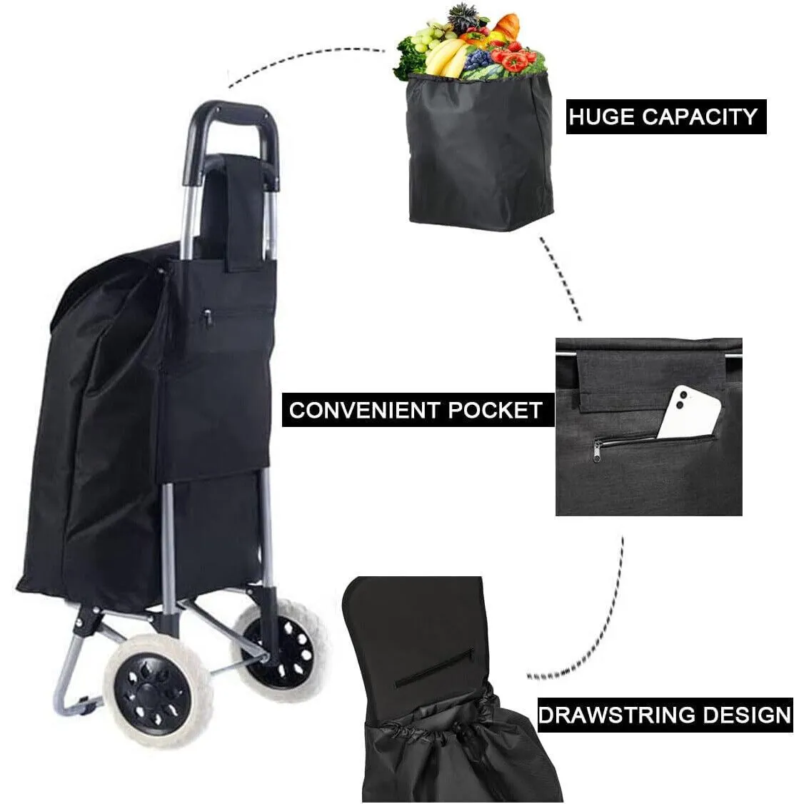 40L Lightweight Shopping Trolley Wheeled Folding Durable Cart Strong Bag Grocery