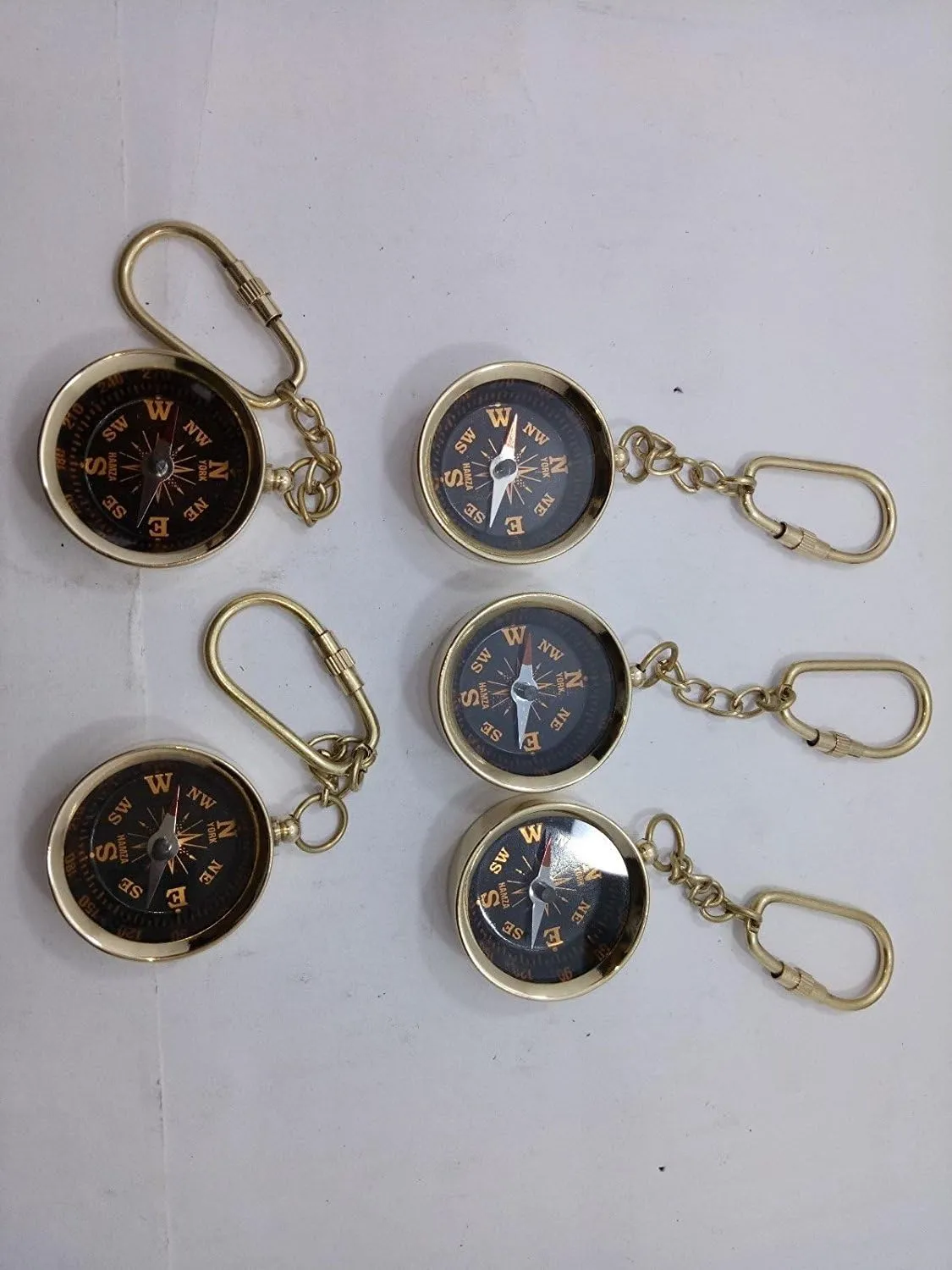 5 Pcs Solid Brass 1.5" Compass Key Chain Magnetic Compass Personalised Key Compass