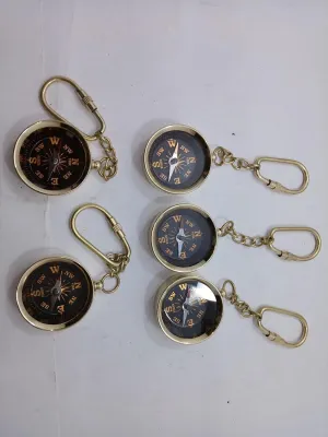 5 Pcs Solid Brass 1.5" Compass Key Chain Magnetic Compass Personalised Key Compass