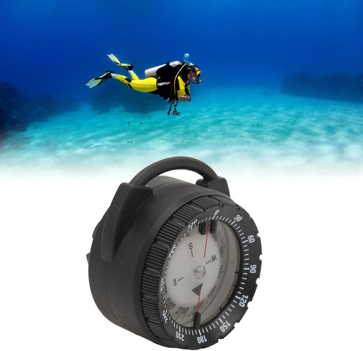 50M Underwater Diving Compass, Small Dive Compass Luminous Magnetic Pipe Clamp Diving Compass Suitable for Discerning Direction While Diving