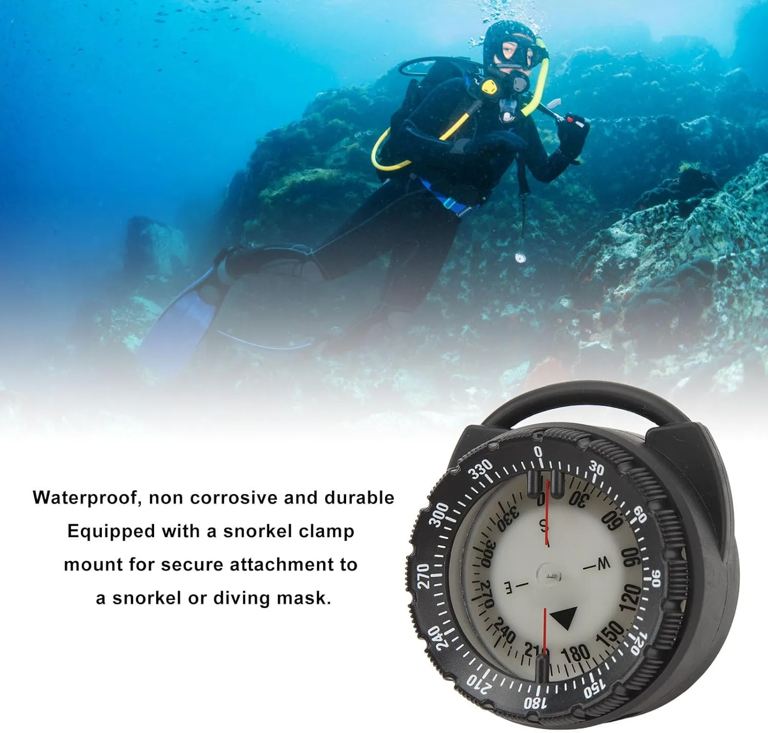 50M Underwater Diving Compass, Small Dive Compass Luminous Magnetic Pipe Clamp Diving Compass Suitable for Discerning Direction While Diving