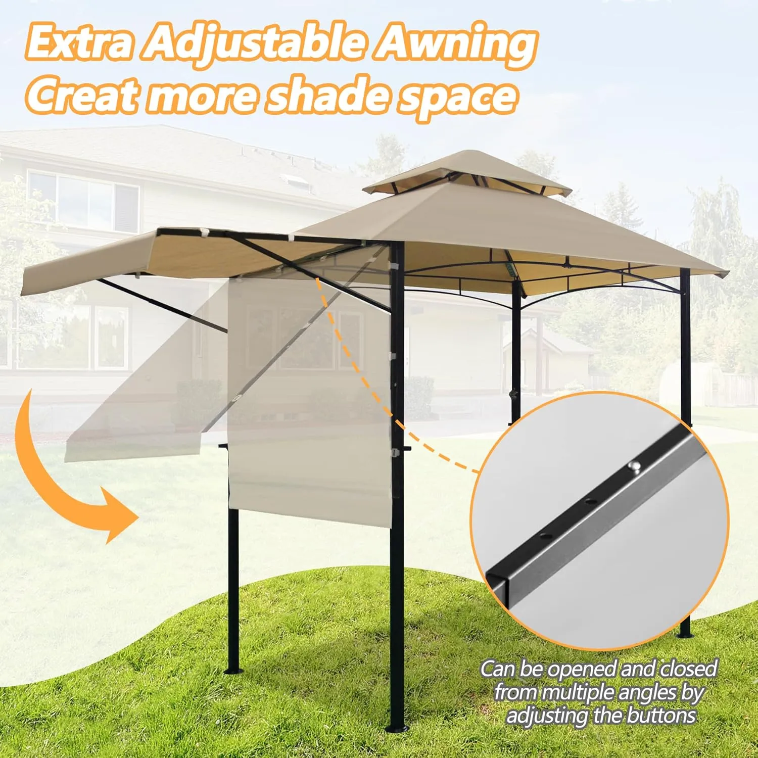 5'x 11' Grill Gazebo Canopy, Outdoor BBQ Gazebo with Extra Awning &Led Light, Barbeque Gazebos Shelter for Patio(Khaki)