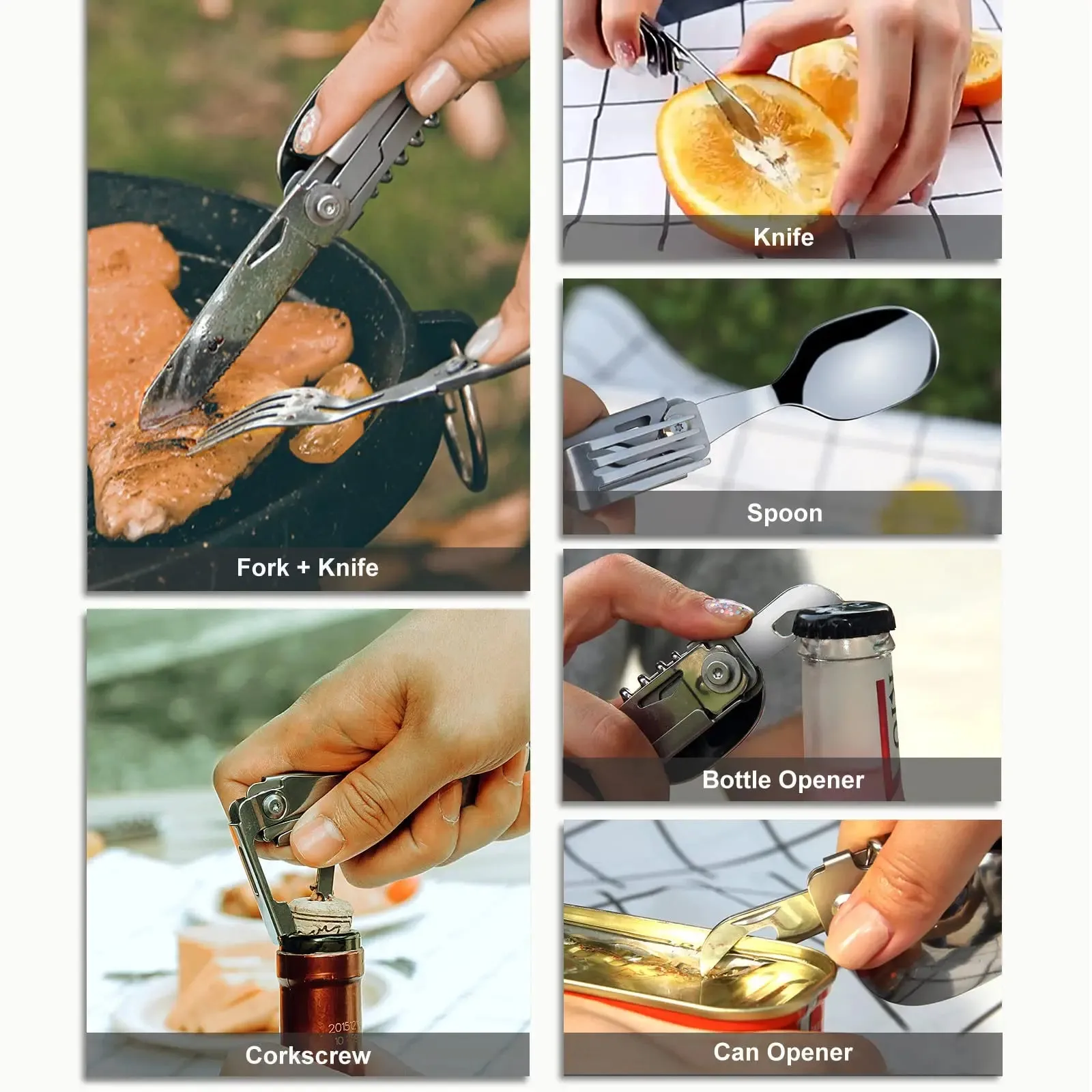 6-in-1 Detachable Camping Utensil Set - Compact Travel Cutlery with Spoon, Fork, Knife & Bottle Opener