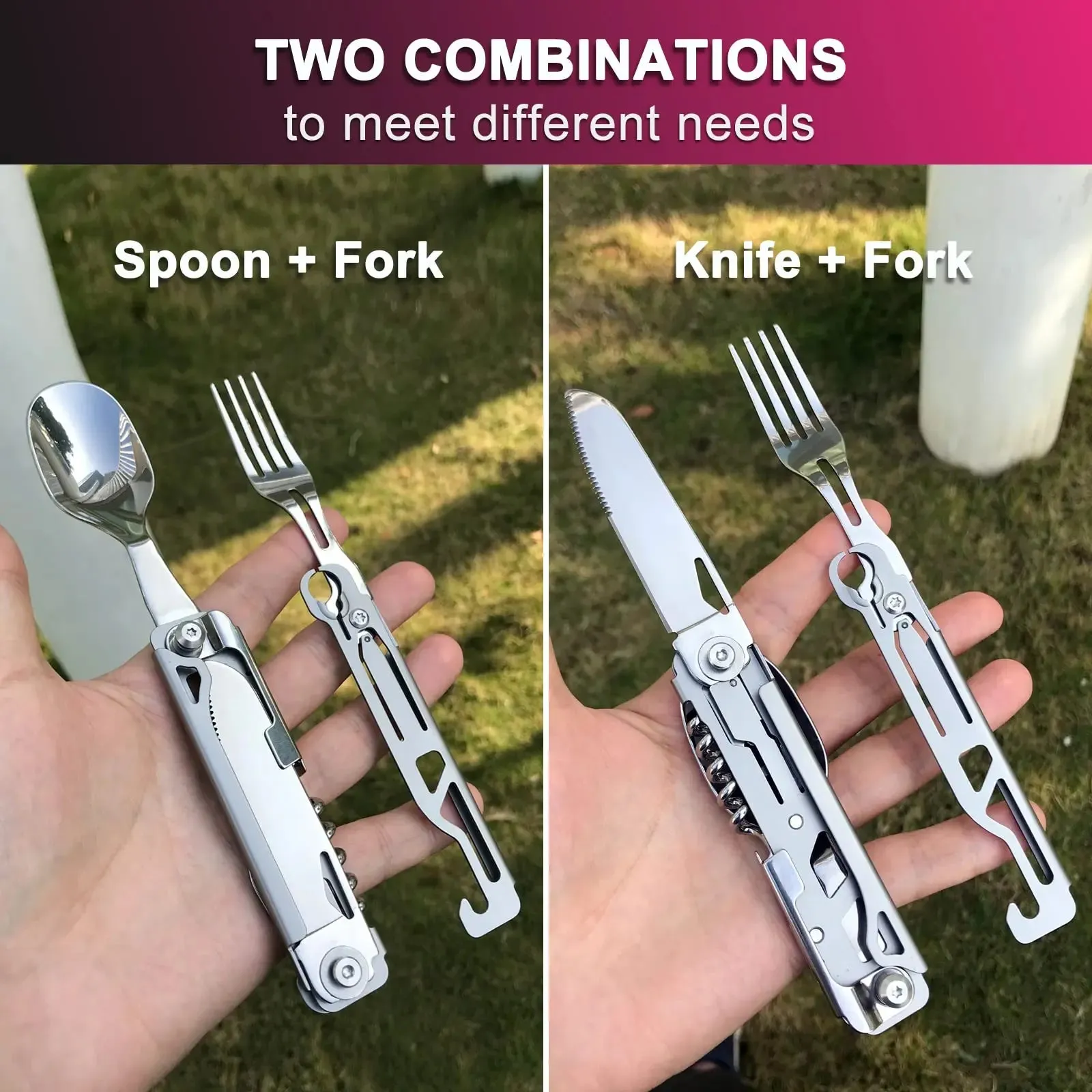6-in-1 Detachable Camping Utensil Set - Compact Travel Cutlery with Spoon, Fork, Knife & Bottle Opener