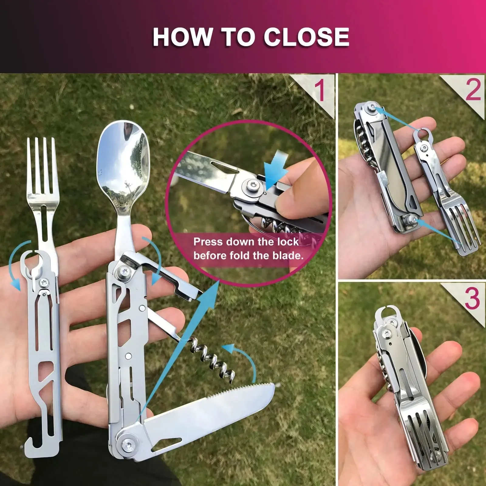 6-in-1 Detachable Camping Utensil Set - Compact Travel Cutlery with Spoon, Fork, Knife & Bottle Opener
