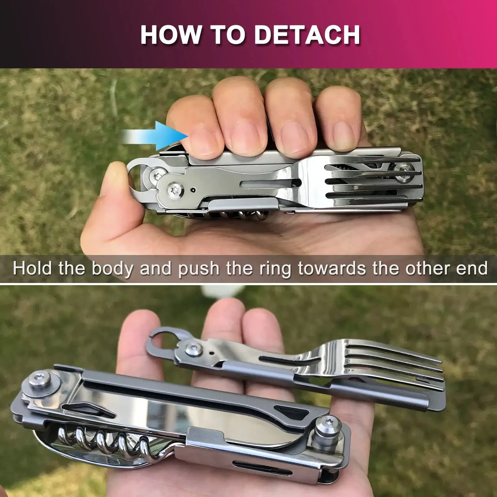 6-in-1 Detachable Camping Utensil Set - Compact Travel Cutlery with Spoon, Fork, Knife & Bottle Opener