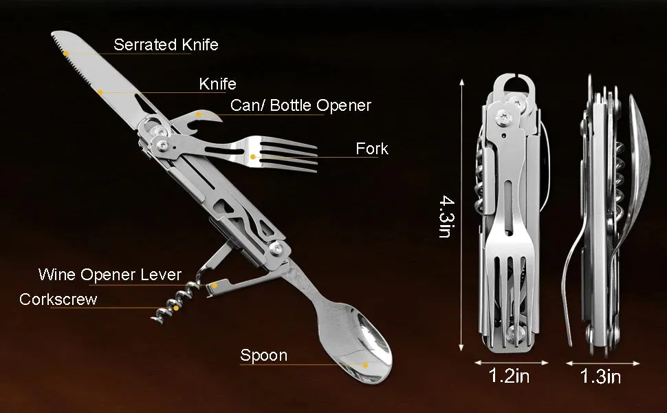 6-in-1 Detachable Camping Utensil Set - Compact Travel Cutlery with Spoon, Fork, Knife & Bottle Opener