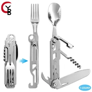 6-in-1 Detachable Camping Utensil Set - Compact Travel Cutlery with Spoon, Fork, Knife & Bottle Opener