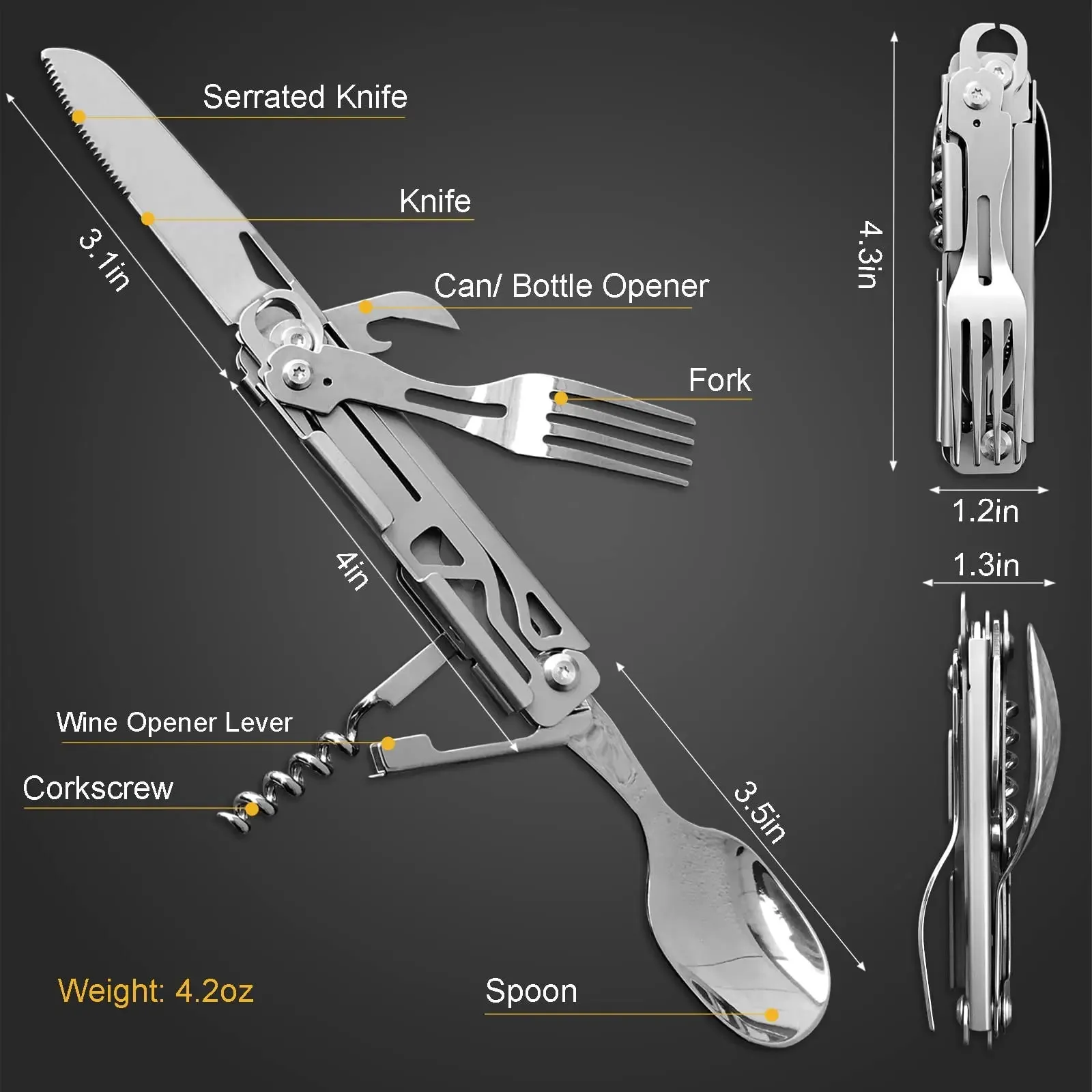 6-in-1 Detachable Camping Utensil Set - Compact Travel Cutlery with Spoon, Fork, Knife & Bottle Opener