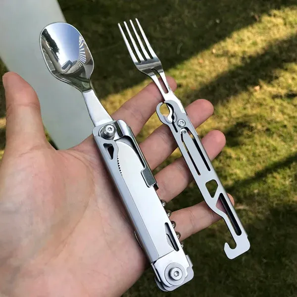6-in-1 Detachable Camping Utensil Set - Compact Travel Cutlery with Spoon, Fork, Knife & Bottle Opener