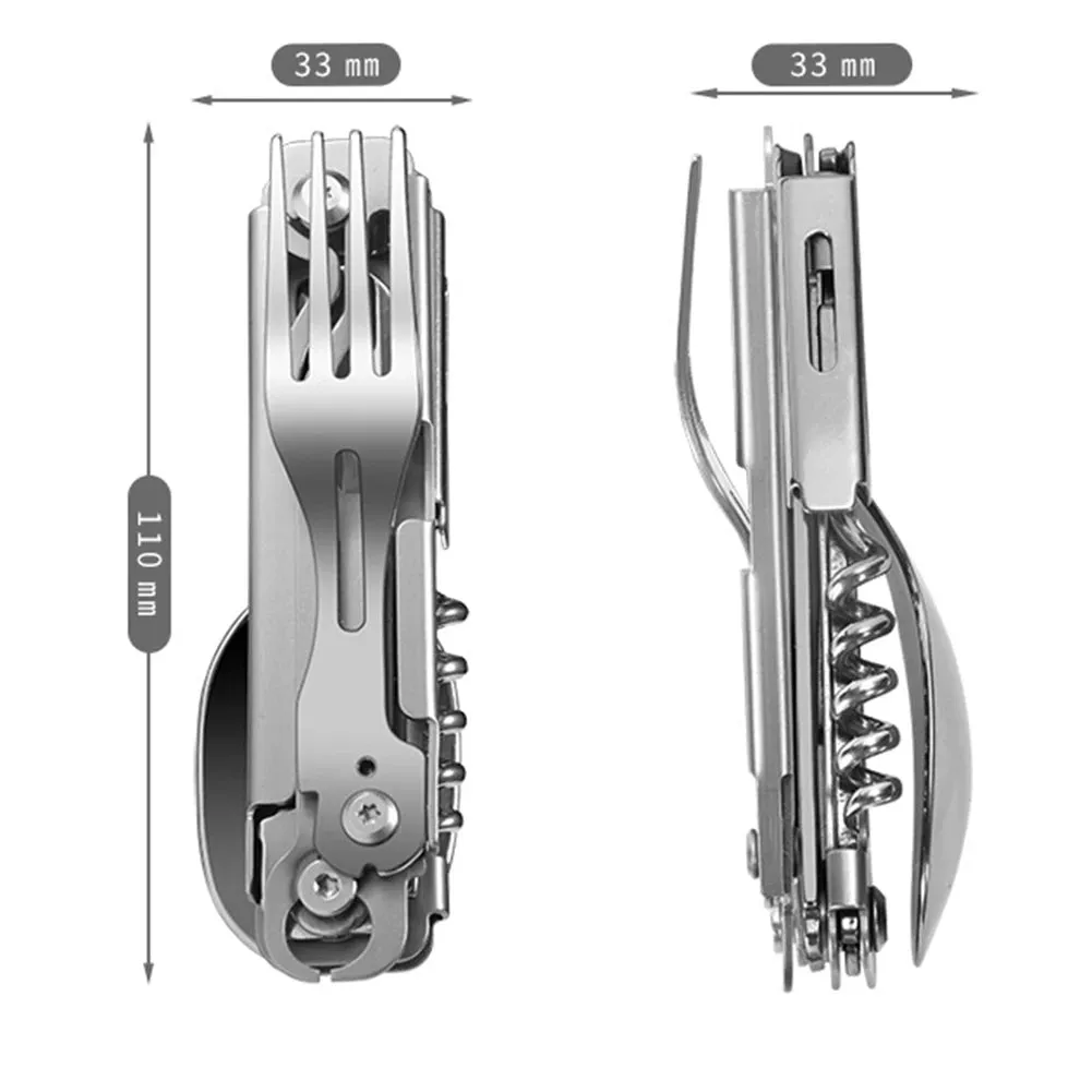6 in 1 Foldable Tableware Knife Spoon Fork Portable Multifunctional Camping Knife Fork Spoon Combination Tableware Outdoor BBQ