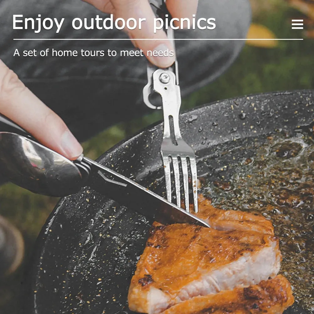 6 in 1 Foldable Tableware Knife Spoon Fork Portable Multifunctional Camping Knife Fork Spoon Combination Tableware Outdoor BBQ