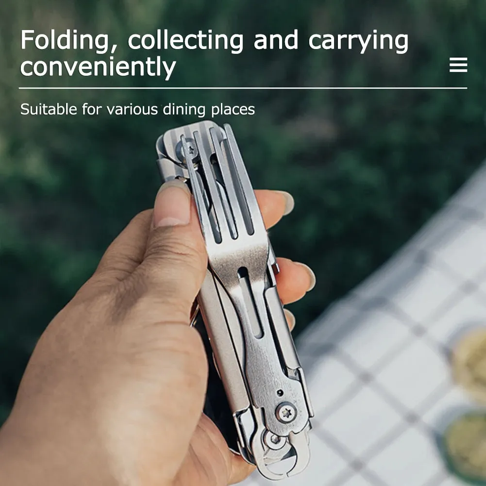 6 in 1 Foldable Tableware Knife Spoon Fork Portable Multifunctional Camping Knife Fork Spoon Combination Tableware Outdoor BBQ