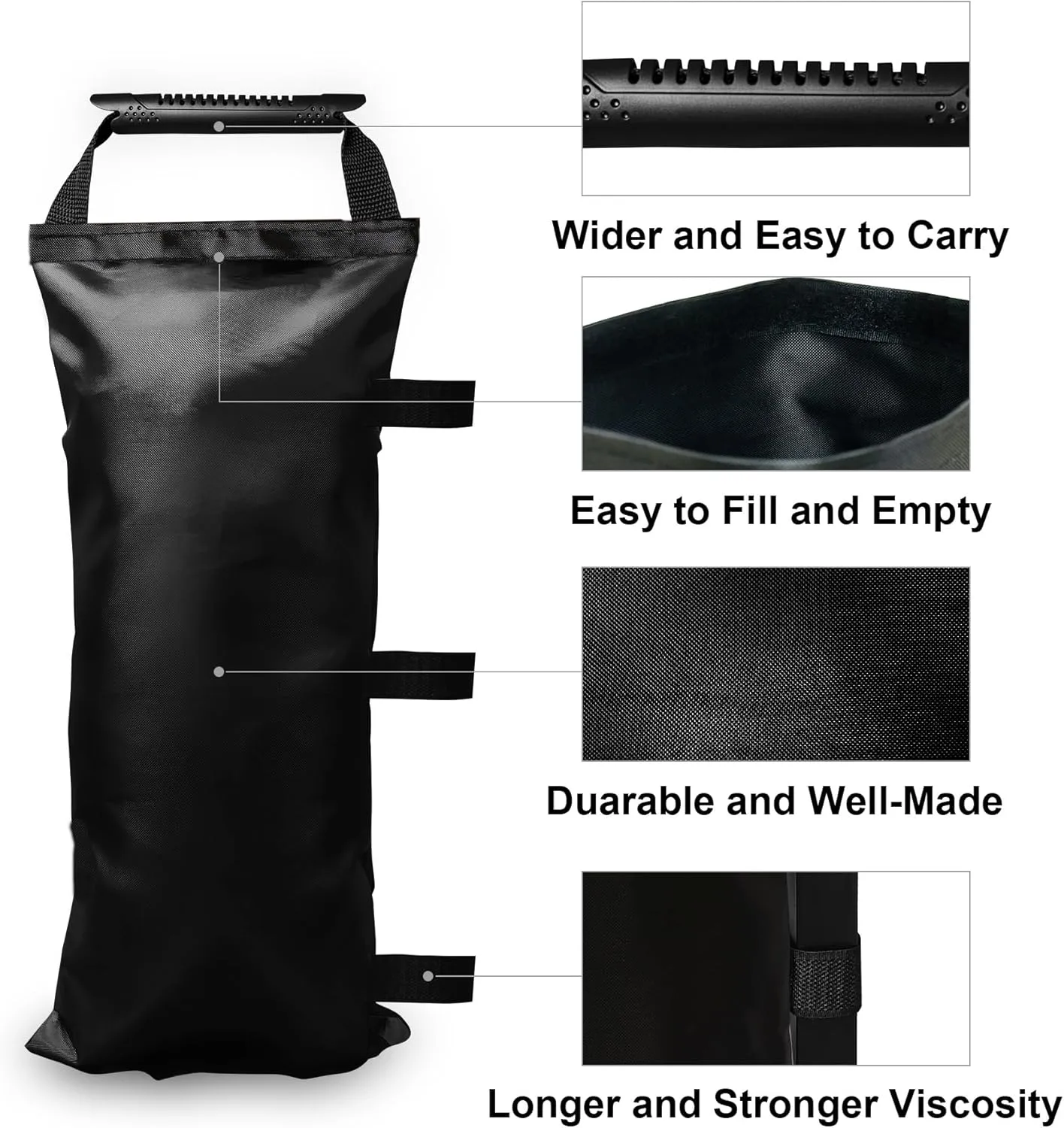 6 Pack SANWAY Sand Bags for Canopy Weights (No Sand)-Sand Bags for Weight - Sandbags for Canopy Tent- Canopy Weights for Canopy Tent Legs - Canopy Weights with Handles, Black