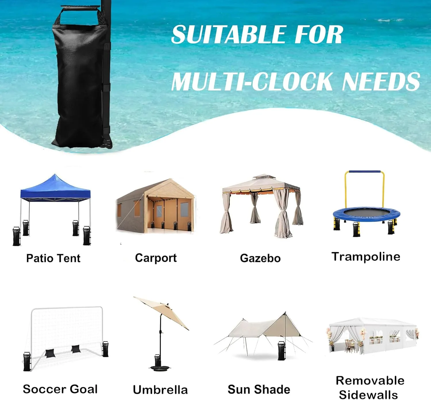 6 Pack SANWAY Sand Bags for Canopy Weights (No Sand)-Sand Bags for Weight - Sandbags for Canopy Tent- Canopy Weights for Canopy Tent Legs - Canopy Weights with Handles, Black