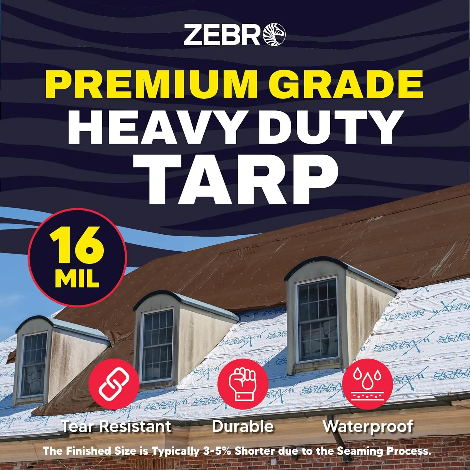 6' x 20' Brown Heavy Duty Tarp with Grommets Reinforced - 16 Mil Thick - Double Sided Plastic Tarps Waterproof - Large Tarpaulin Cover for Outdoor Camping Over/Under Tent Tarp RV Roof Rain - Zebro