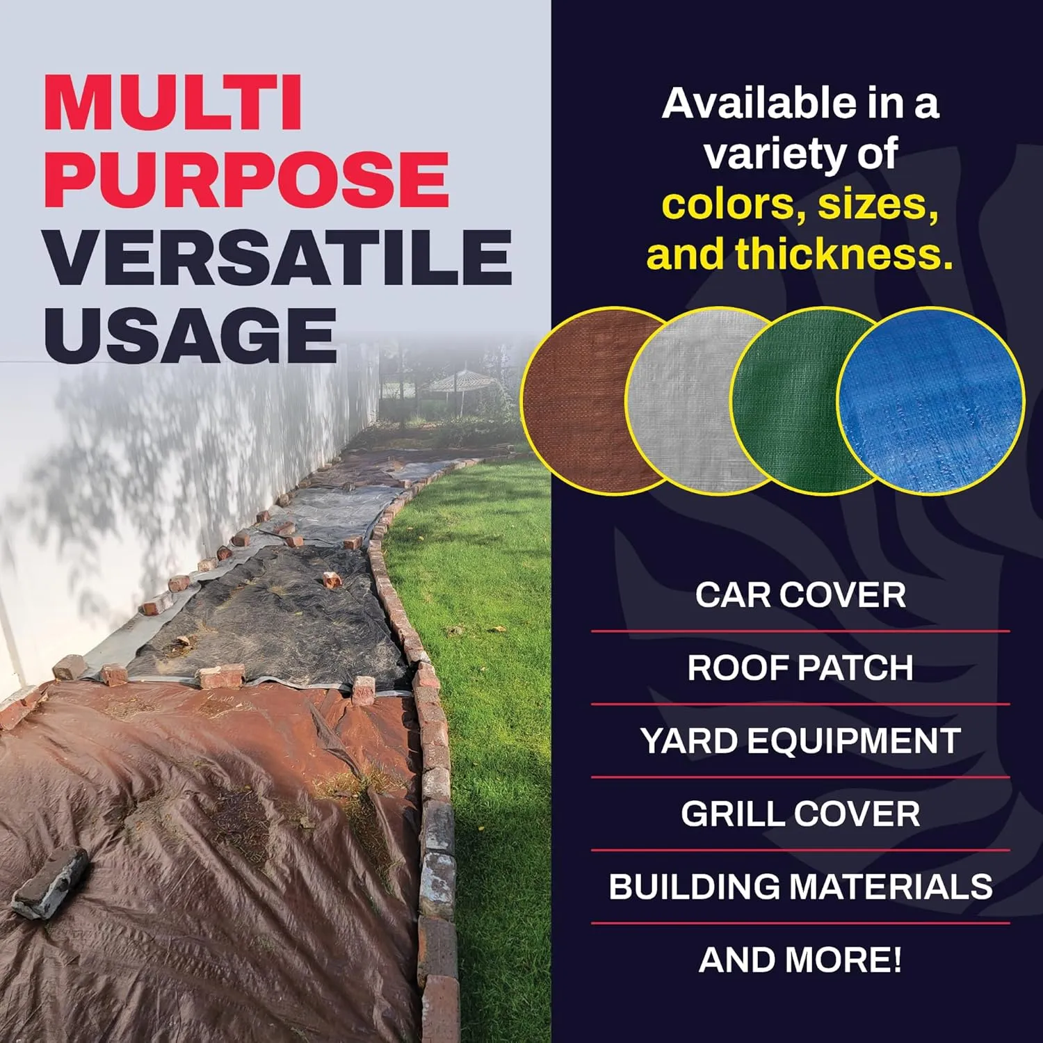 6' x 20' Brown Heavy Duty Tarp with Grommets Reinforced - 16 Mil Thick - Double Sided Plastic Tarps Waterproof - Large Tarpaulin Cover for Outdoor Camping Over/Under Tent Tarp RV Roof Rain - Zebro