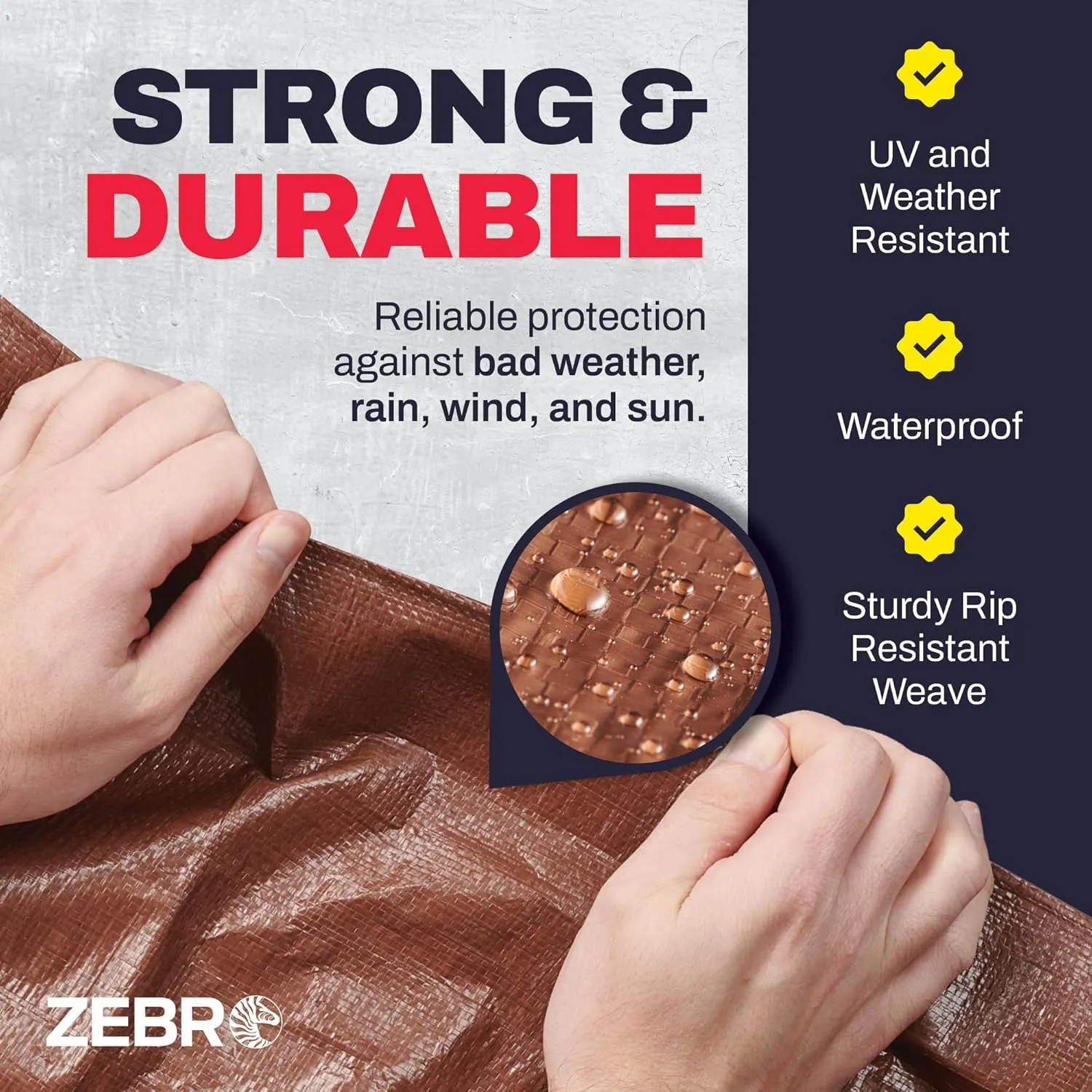 6' x 20' Brown Heavy Duty Tarp with Grommets Reinforced - 16 Mil Thick - Double Sided Plastic Tarps Waterproof - Large Tarpaulin Cover for Outdoor Camping Over/Under Tent Tarp RV Roof Rain - Zebro