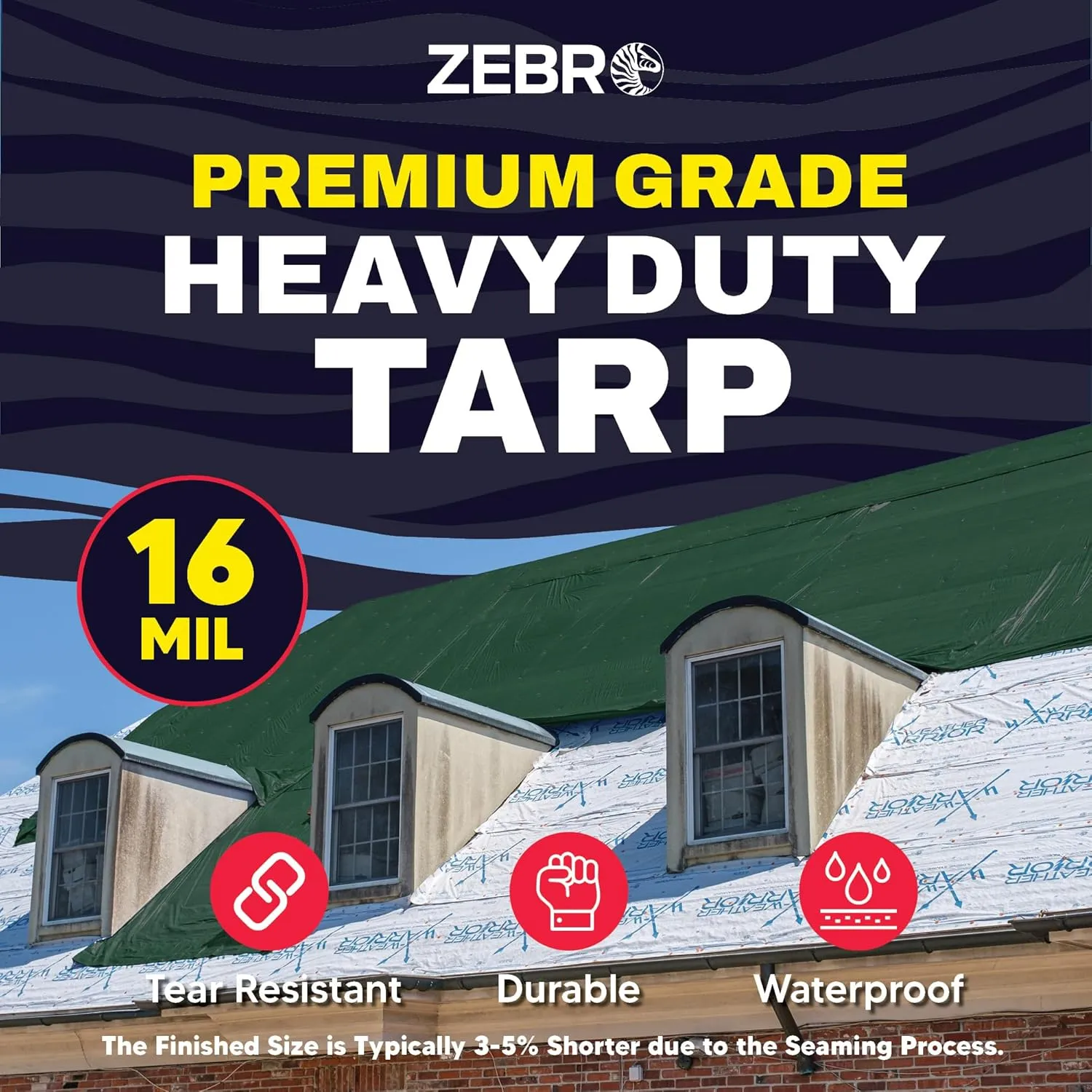 6' x 8' Green Heavy Duty Tarp with Grommets Reinforced - 16 Mil Thick - Double Sided Plastic Tarps Waterproof - Large Tarpaulin Cover for Outdoor Camping Over/Under Tent Tarp RV Roof Rain - Zebro