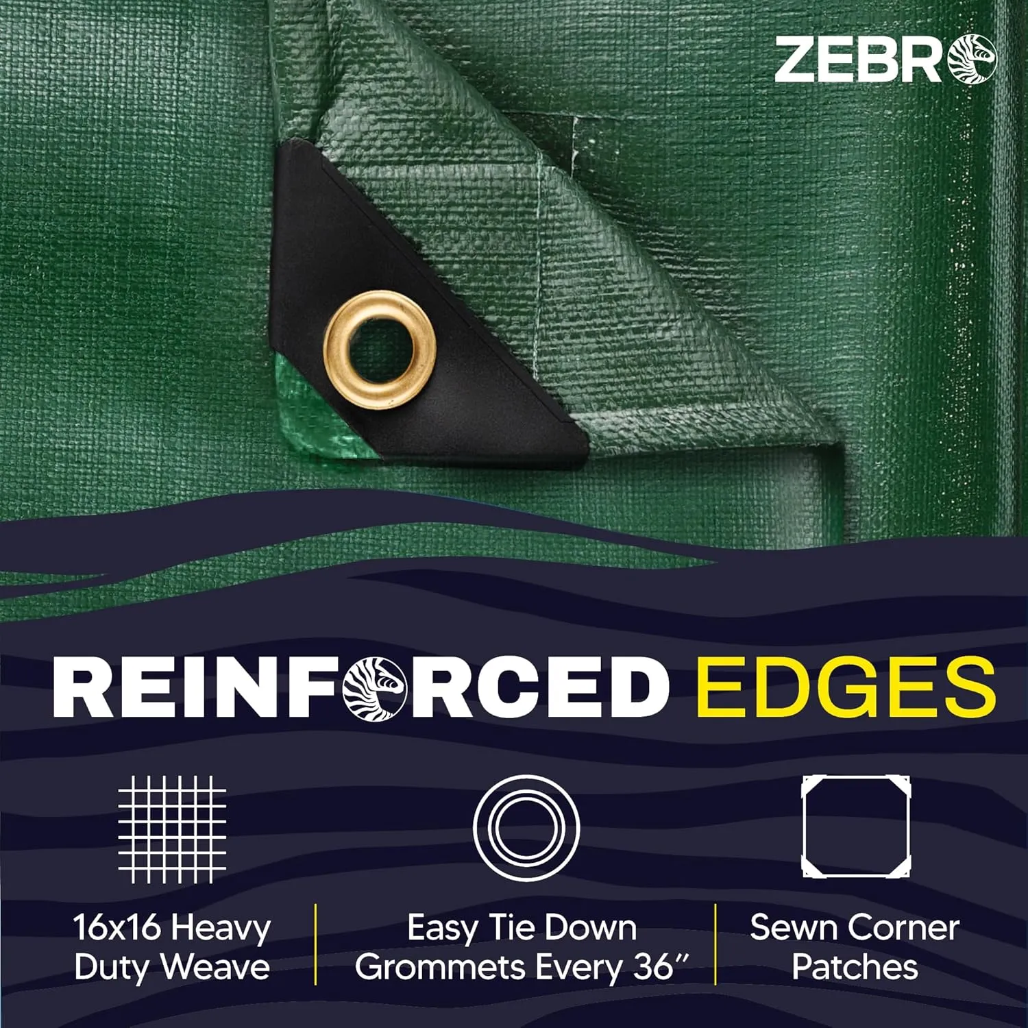 6' x 8' Green Heavy Duty Tarp with Grommets Reinforced - 16 Mil Thick - Double Sided Plastic Tarps Waterproof - Large Tarpaulin Cover for Outdoor Camping Over/Under Tent Tarp RV Roof Rain - Zebro