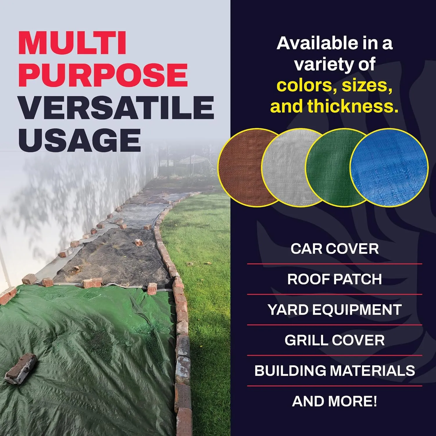 6' x 8' Green Heavy Duty Tarp with Grommets Reinforced - 16 Mil Thick - Double Sided Plastic Tarps Waterproof - Large Tarpaulin Cover for Outdoor Camping Over/Under Tent Tarp RV Roof Rain - Zebro