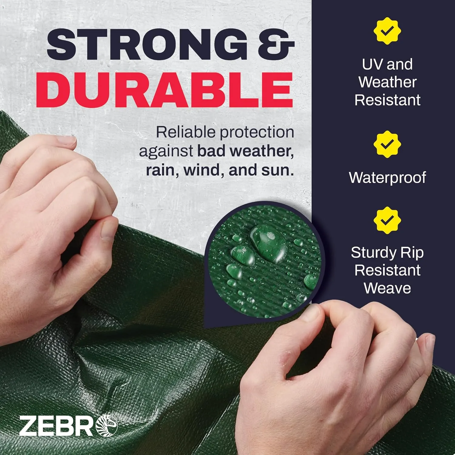 6' x 8' Green Heavy Duty Tarp with Grommets Reinforced - 16 Mil Thick - Double Sided Plastic Tarps Waterproof - Large Tarpaulin Cover for Outdoor Camping Over/Under Tent Tarp RV Roof Rain - Zebro