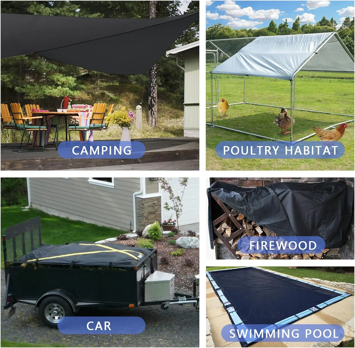 6.5x7Ft Waterproof Canvas Tarp Blue，Heavy Duty Multipurpose Oxford Tarpaulin Cover for Canopy Tent, Roof, Boats, Pool, Woodpile, Robust, Rip & Tear Proof, 20mil