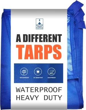 6.5x7Ft Waterproof Canvas Tarp Blue，Heavy Duty Multipurpose Oxford Tarpaulin Cover for Canopy Tent, Roof, Boats, Pool, Woodpile, Robust, Rip & Tear Proof, 20mil