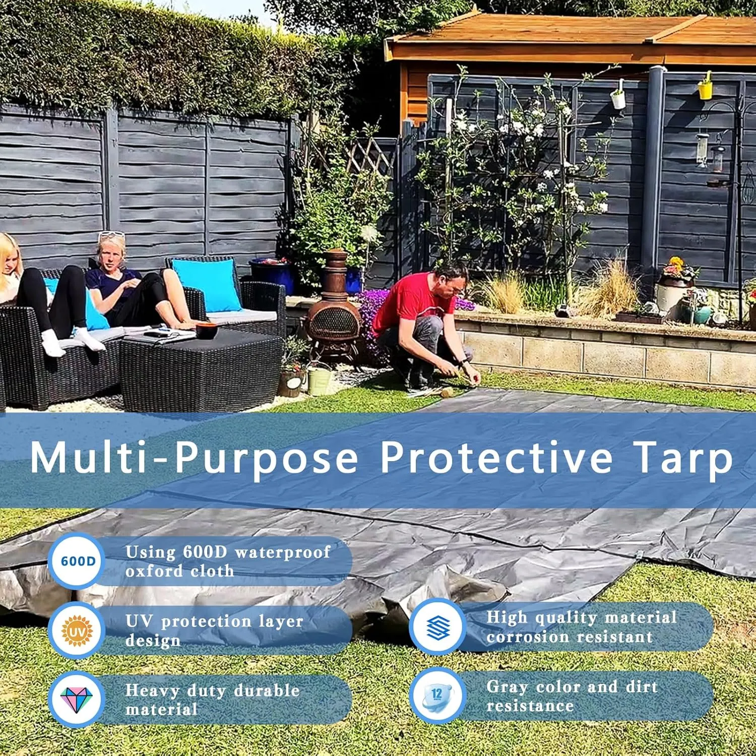 6.5x7Ft Waterproof Canvas Tarp Blue，Heavy Duty Multipurpose Oxford Tarpaulin Cover for Canopy Tent, Roof, Boats, Pool, Woodpile, Robust, Rip & Tear Proof, 20mil