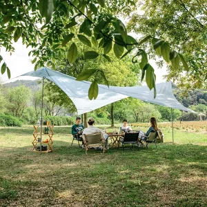6.8x6.8m Camping Tarp Waterproof Lightweight Tent Tarp with 2 Poles Canopy Camping Hammock Rain Fly Anti-UV Awning Canopy for Outdoor Shelter Camping Picnic,Blue