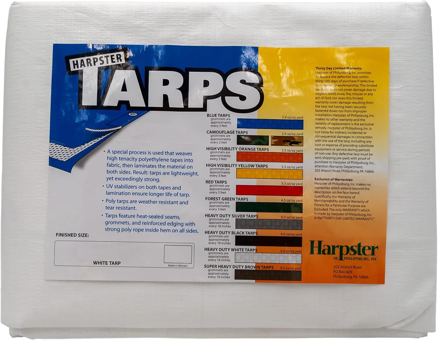 7 Ft. X 30 Ft. Heavy Duty 6 Oz. White Tarp 11-12 Mil Thick