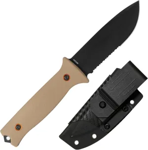 704 Gear Rogue Fixed Blade Knife | Serrated 4.5 inch 14C28N Steel Full Tang Blade, Textured G10 Handle, and Kydex Sheath with Carrying Clip | Flat Dark Earth