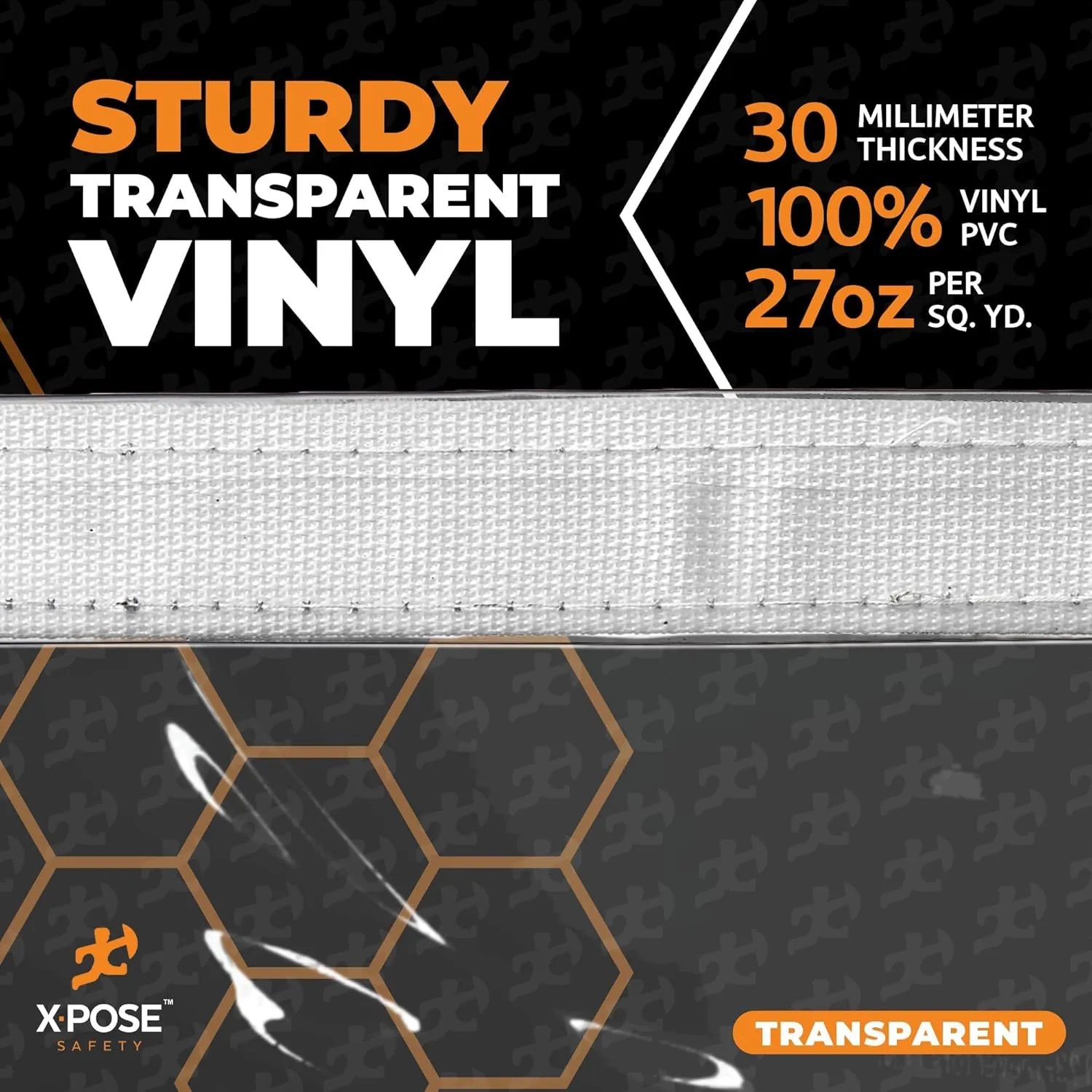 8' x 10' Clear Vinyl Tarp - 30 Mil Super Heavy Duty Transparent Waterproof PVC Tarpaulin with Brass Grommets - for Patio Enclosure, Temporary Wall, Camping, Tent Cover, Canopy - by Xpose Safety